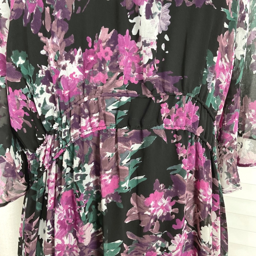Taylor Floral Maxi Dress Purple Black Flutter Sleeve Smocked Waist Size 12 NEW - Picture 3 of 14